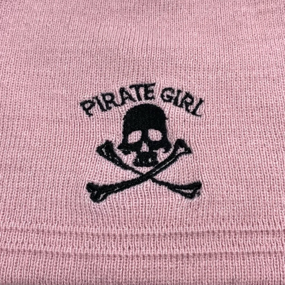PirateHeads Pirate Girl Pink Beanie Hat + Black Embroidered Skull & Crossbones